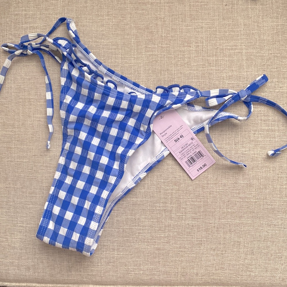 Gingham Print Side-Tie Ultra High Leg Super Cheeky Bikini Bottom